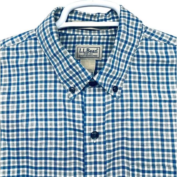 L.L. Bean Men's M Button Shirt Long Sleeve Plaid Green Blue Classic Plaid Cotton - Picture 3 of 8